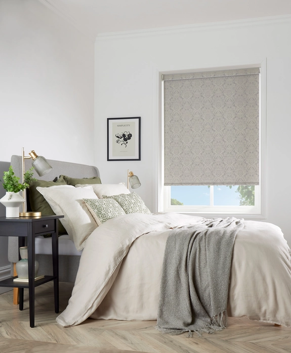 Rhododendron Iris Taupe Roller Blind | Post my Blinds Ltd